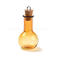 Glass Pendants, with Wood Bottle Stopper and Platinum Alloy Loops, Bulb Shaped, Orange, 34x18mm, Hole: 2mm(GLAA-P053-01A-09)