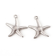 304 Stainless Steel Pendants, Starfish, Stainless Steel Color, 17.5x15x2mm, Hole: 1mm(STAS-G229-09P-01)