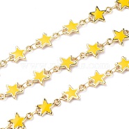 Handmade Alloy Enamel Star Link Chains, with Spool, Soldered, Long-Lasting Plated, Lead Free & Cadmium Free, Golden, Gold, 11x8x1.6mm, about 16.4 Feet(5m)/roll(ENAM-F138-01E-RS)