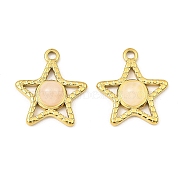 Natural Rose Quartz Pendants, Ion Plating(IP) 316 Stainless Steel Star Charms, Real 24K Gold Plated, 20x17.5x5mm, Hole: 1.8mm(STAS-K258-24G-10)