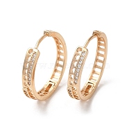Brass Cubic Zirconia Hoop Earrings for Women, Hollow Rectangle, Light Gold, 25.5~26x4.5mm(EJEW-M238-07KCG)