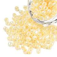 Glass Seed Beads, Ceylon, Round, Lemon Chiffon, 4mm, Hole: 1.5mm, about 4500pcs/pound(SEED-A011-4mm-142)