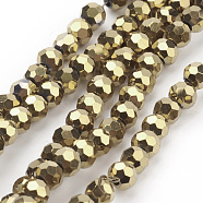 Faceted(32 Facets) Electroplate Glass Bead Strands, Round, Golden Plated, 4mm, Hole: 0.5mm, about 100pcs/strand, 14.2 inch(X-EGLA-R042-4mm-03)