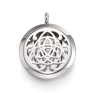 316 Surgical Stainless Steel Diffuser Locket Pendants, with Perfume Pad and Magnetic Clasps, Flat Round with Trinity Knot/Triquetra, Irish, Stainless Steel Color, Mixed Color, 36.5~37x30x6~6.5mm, Hole: 5mm, Inner Diameter: 23mm, 12Color/Set(STAS-H342-64P)