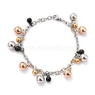 304 Stainless Steel Round Charm Bracelets, with Lobster Claw Clasps, Multi-color, 6-7/8 inch(17.5cm)(STAS-B021-08)