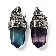 Natural Fluorite Faceted Sword Pendants, Rack Plating Antique Silver Plated Alloy Moon Charms, Cadmium Free & Lead Free, 47.5~48x21.5x13.5mm, Hole: 7x6.5mm(G-Q163-01AS-04)