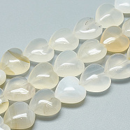 Natural White Agate Beads Strands, Heart, 19x20~20.5x7.5mm, Hole: 2mm, about 10pcs/strand, 8.26 inch(G-R190-20mm-22)