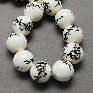 Handmade Printed Porcelain Beads, Round, Black, 8mm, Hole: 2mm(PORC-Q200-8mm-1)