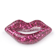 Resin Cabochons, with Glitter Powder, Lip, Medium Violet Red, 17x9x3.5mm(CRES-S304-47B)