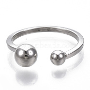 Alloy Cuff Rings, Open Rings, with Round Immovable Beads, Platinum, US Size 6(16.5mm)(RJEW-T009-09P)