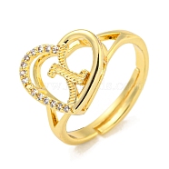 Heart with Letter Rack Plating Brass Micro Pave Cubic Zirconia Adjustable Rings for Women, Lead Free & Cadmium Free, Real 18K Gold Plated, Letter X, Inner Diameter: 16mm(RJEW-I105-06G-X)