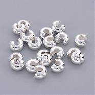 Brass Crimp Beads Covers, Round, Silver Color, About 5mm In Diameter, 4mm Thick, Hole: 2mm(EC266-2S)
