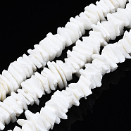 Natural White Shell Beads Strands, Chip, Bleach, 6~12x4~8x1.5~3.5mm, Hole: 0.5mm, about 80~90pcs/strand, 7.48 inch(19cm)(SSHEL-S266-029)