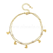 Ion Plating(IP) 304 Stainless Steel Chains Anklet, with Cubic Zirconia Charms Anklet, Golden, Heart, 10-3/8 inch(26.5cm).(AJEW-H148-13G-G)