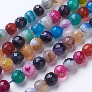 Natural Striped Agate/Banded Agate Beads Strands, Dyed & Heated, Faceted, Grade A, Round, Mixed Color, 8mm, Hole: 1.2mm, about 47pcs/strand, 14.9 inch(38cm)(G-G753-09-8mm)