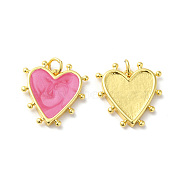 Rack Plating Brass Enamel Pendants, with Jump Ring, Lead Free & Cadmium Free, Heart Charm, Real 18K Gold Plated, Camellia, 19x18x3mm, Hole: 3.5mm(X-KK-D074-03G-04)