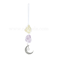 Nuggets Natural Gemstone Pocket Pendant Decorations, Moon Star Alloy Charms and Nylon Thread Hanging Ornaments, 205~215mm(HJEW-JM00994-03)