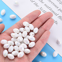 Opaque Acrylic Beads, Dyed, AB Color, Faceted, Oval, White, 12x8mm, Hole: 2.5mm, about 1120pcs/500g(TACR-S153-32I-09)