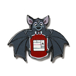 Halloween Printed Acrylic Pendants, Bat Charm, Slate Gray, 35.5x44x2.5mm, Hole: 1.8mm(MACR-O046-03A)