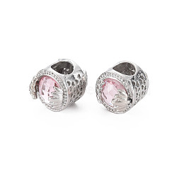 Rack Plating Alloy European Beads, with Resin, Large Hole Beads, Cadmium Free & Nickel Free & Lead Free, Flat Round, Platinum, Pink, 11x13.5mm, Hole: 5.5mm(MPDL-N039-190C)