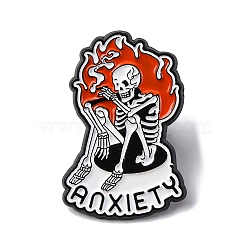 The Anxiety Skeleton with Fire Enamel Pins, Alloy Brooches for Backpack Clothes, White, 30.5x20.5mm(JEWB-Q015-10A)