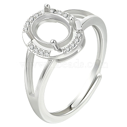 1Pc 925 Sterling Silver Prong Ring Settings, with Cubic Zirconia, Adjustable, Oval, Platinum, 2mm, Inner Diameter: 17mm, Tray: 6x8mm(STER-BBC0008-59)
