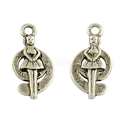 Tibetan Style Alloy Pendants, Number 9 with Girl, Cadmium Free & Nickel Free & Lead Free, Antique Silver, 19x9x3mm, Hole: 1.5mm(TIBEP-GC148-AS-NR)
