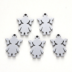 Tarnish Resistant 304 Stainless Steel Pendants, Laser Cut, Girl, Stainless Steel Color, 17x11x1mm, Hole: 1.4mm(STAS-N092-58)