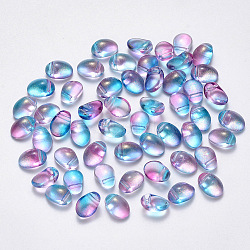 Transparent Spray Painted Glass Charms, with Glitter Powder, Oval, Colorful, 8.5x6x4.5mm, Hole: 1mm(GLAA-R211-05-E02)