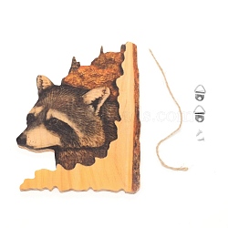 Raccoon Animal Wooden Gift Ornament Home Wall Hanging Decoration, with Hemp Cords, Iron Screws & Hanging Rings, Coconut Brown, 188x136x7mm(HJEW-WH0028-44)