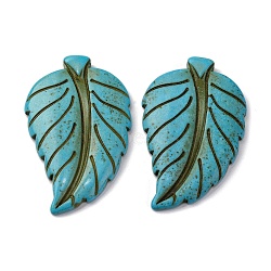 Synthetic Turquoise Big Pendants, Leaf Charms, Dyed, 63x39x6mm, Hole: 1.4mm(G-C147-01)