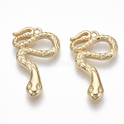 Brass Pendants, Snake, Nickel Free, Real 18K Gold Plated, 20.5x12.5x1.5mm, Hole: 1.2mm(X-KK-S356-007-NF)