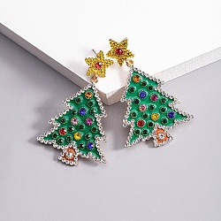 Christmas Trees with Star Alloy Dangle Stud Earrings for Women, with 316 Surgical Stainless Steel Pins & Plastic & Acrylic, Green, 58x38mm(EJEW-Z078-02A)