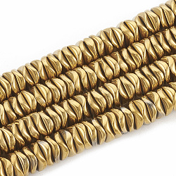 Electroplate Non-magnetic Synthetic Hematite Beads Strands, Wavy, Flat Round/Disc, Golden Plated, 6~6.5x6~6.5x1.5~2mm, Hole: 1mm, about 215pcs/strand, 16.14 inch(G-N0321-07J)