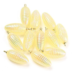UV Plating Acrylic Iridescent Imitation Shell Charms, with Alloy Findings, Corn, Light Yellow, 29x12mm, Hole: 1.6mm(OACR-P023-04G)