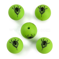 Silicone Beads, Round with Spider, Green, 15x15x15mm, Hole: 2mm(SIL-S008-03B)