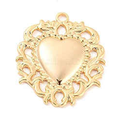 Rack Plating Brass Pendants, Heart Charm, Real 18K Gold Plated, 32x27x2.5mm, Hole: 2.5mm(KK-M261-03G)