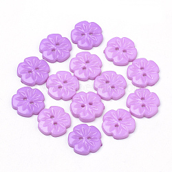 2-Hole Acrylic Buttons, Flower, Violet, 15x2.5mm, Hole: 1.5mm(BUTT-Q037-08D)