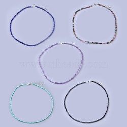 Natural & Synthetic Mixed Gemstone Beaded Necklaces, with Brass Lobster Claw Clasps, Faceted Round Beads, 15.75 inch~16.14 inch(40~41cm)x3~3.5mm(NJEW-K114-B-AM)