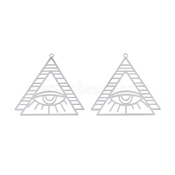 201 Stainless Steel Pendants, Etched Metal Embellishments, Triangle with Eye, Stainless Steel Color, 37x36.5x0.3mm, Hole: 1.4mm(STAS-N102-23P)