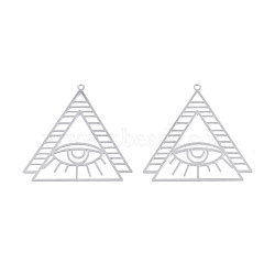 Non-Tarnish 201 Stainless Steel Pendants, Etched Metal Embellishments, Triangle with Eye, Stainless Steel Color, 37x36.5x0.3mm, Hole: 1.4mm(STAS-N102-23P)