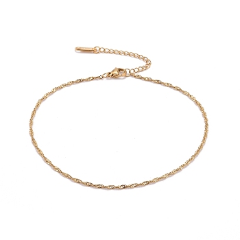 Vacuum Plating 304 Stainless Steel Singapore Chain Anklets, Water Wave Chain Anklets, with 304 Stainless Steel Findings, Golden, 9-5/8 inch(24.5cm)