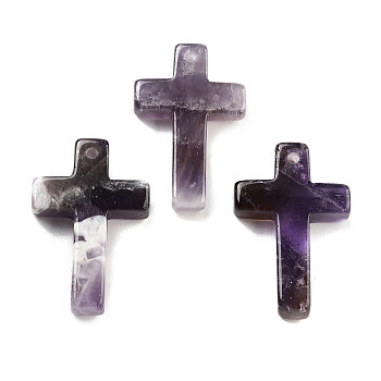 Natural Amethyst Pendants, Cross Charms, 30.5x20x6mm, Hole: 1.4mm