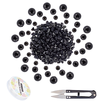 SUNNYCLUE DIY Jewelry Making Kits, Including Natural Obsidian Beads, Elastic Crystal Thread and Sharp Steel Scissors, 4mm, Hole: 0.8mm, about 92pcs/strand, 14.3 inch, 1strand/set