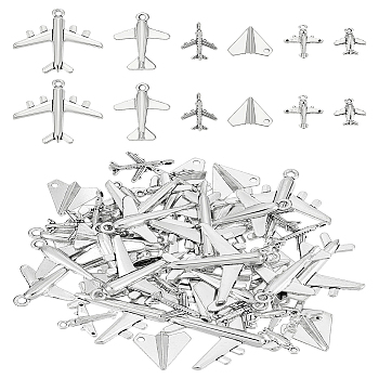 60Pcs 6 Styles Tibetan Style Zinc Alloy Passenger Airplane Pendants, Antique Silver, 15.5~38x13.5~36x3~5mm, Hole: 1.5~2.5mm, 10pcs/style
