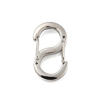 304 Stainless Steel S Shaped Carabiner, Keychain Clasps, Stainless Steel Color, 15x9x3mm