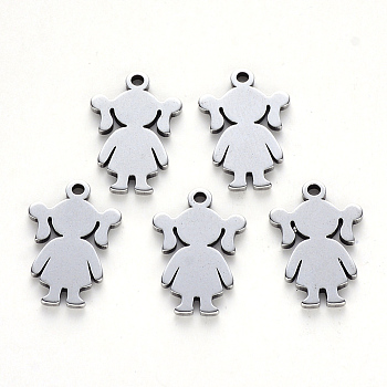 304 Stainless Steel Pendants, Laser Cut, Girl, Stainless Steel Color, 17x11x1mm, Hole: 1.4mm