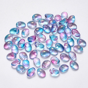 Transparent Spray Painted Glass Charms, with Glitter Powder, Oval, Colorful, 8.5x6x4.5mm, Hole: 1mm