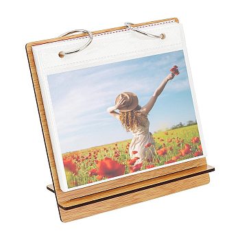 Wood Desktop Calendar Photo Album, Flip Calendar-Style, with Iron Ring Clasps and PVC Bags, Rectangle, Peru, Finished Product: 145x68x154mm