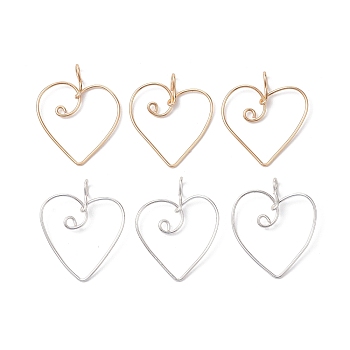 Brass Pendants, Heart, Mixed Color, 30x27.5x1mm, Hole: 2.5mm, about 6Pcs/Set